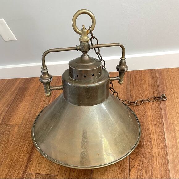 Vintage | LARGE Solid Brass Hanging Pendant Light Design Industrial Farmhouse - Picture 4 of 11